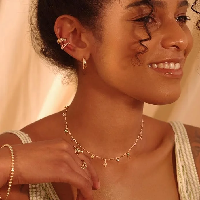 Fettero Gold Chain Choker Necklace,14K 