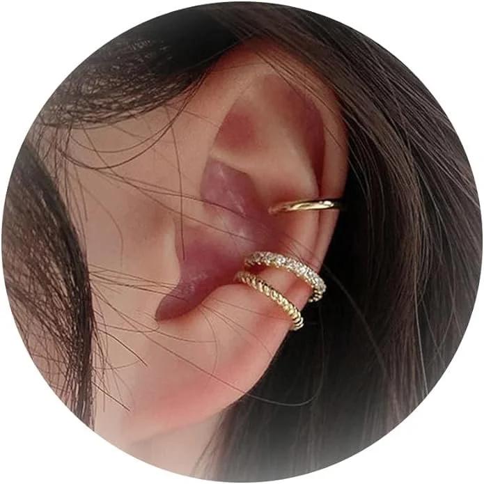 14K Gold Ear Cuff Earrings Set