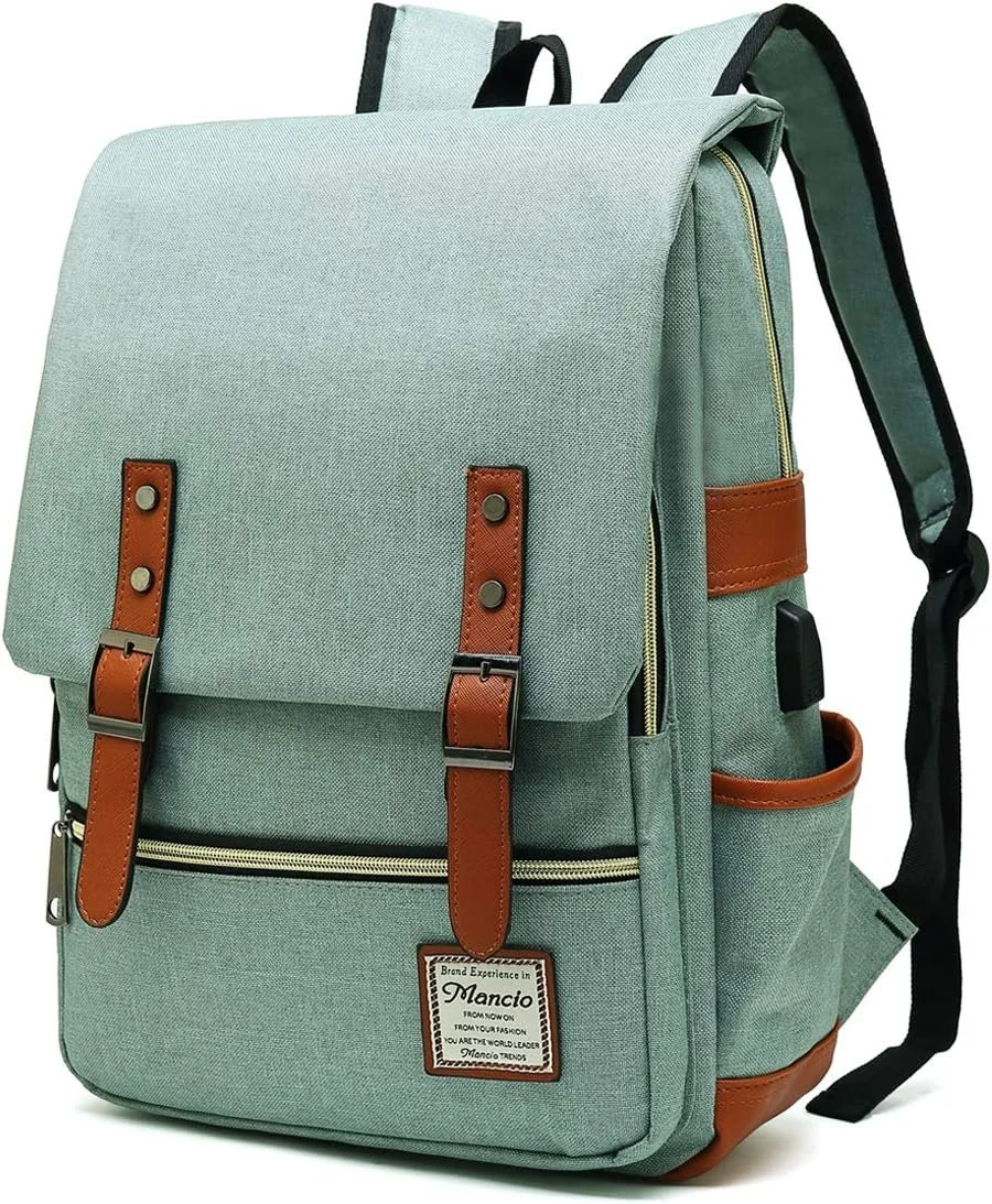 Vintage Laptop Backpack with USB Charging Port