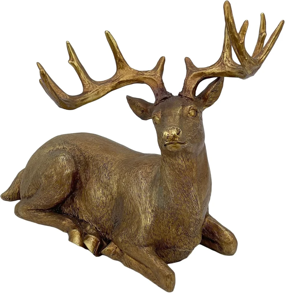 Gold Reindeer Statue