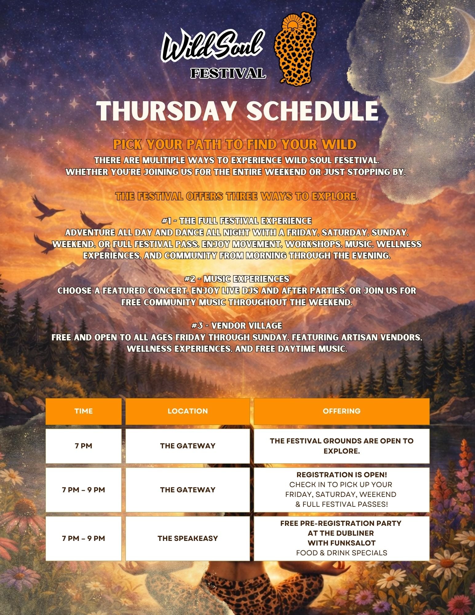 WILD SOUL FESTIVAL THURSDAY 7/9/26 SCHEDULE