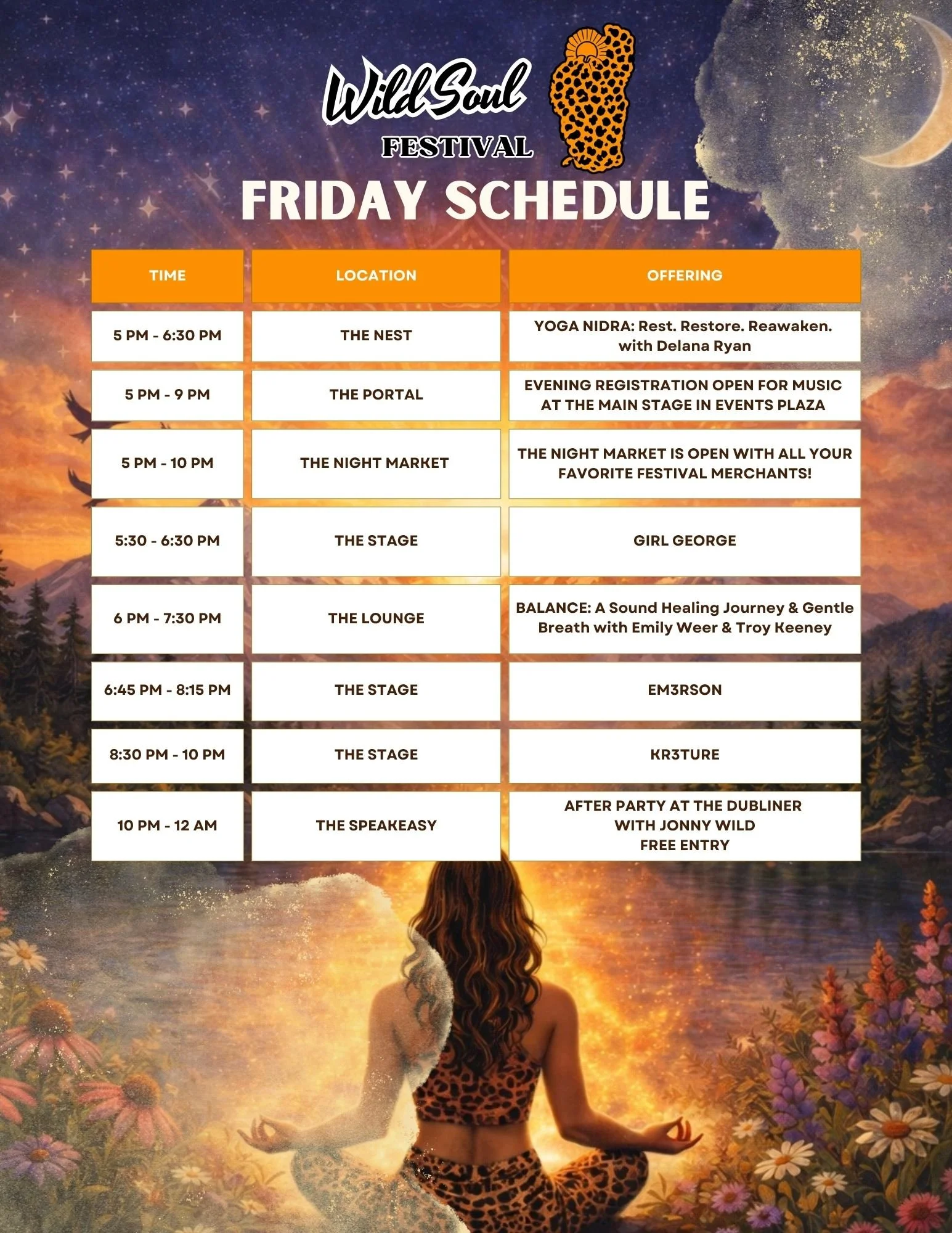 WILD SOUL FESTIVAL FRIDAY 7/10/26 SCHEDULE