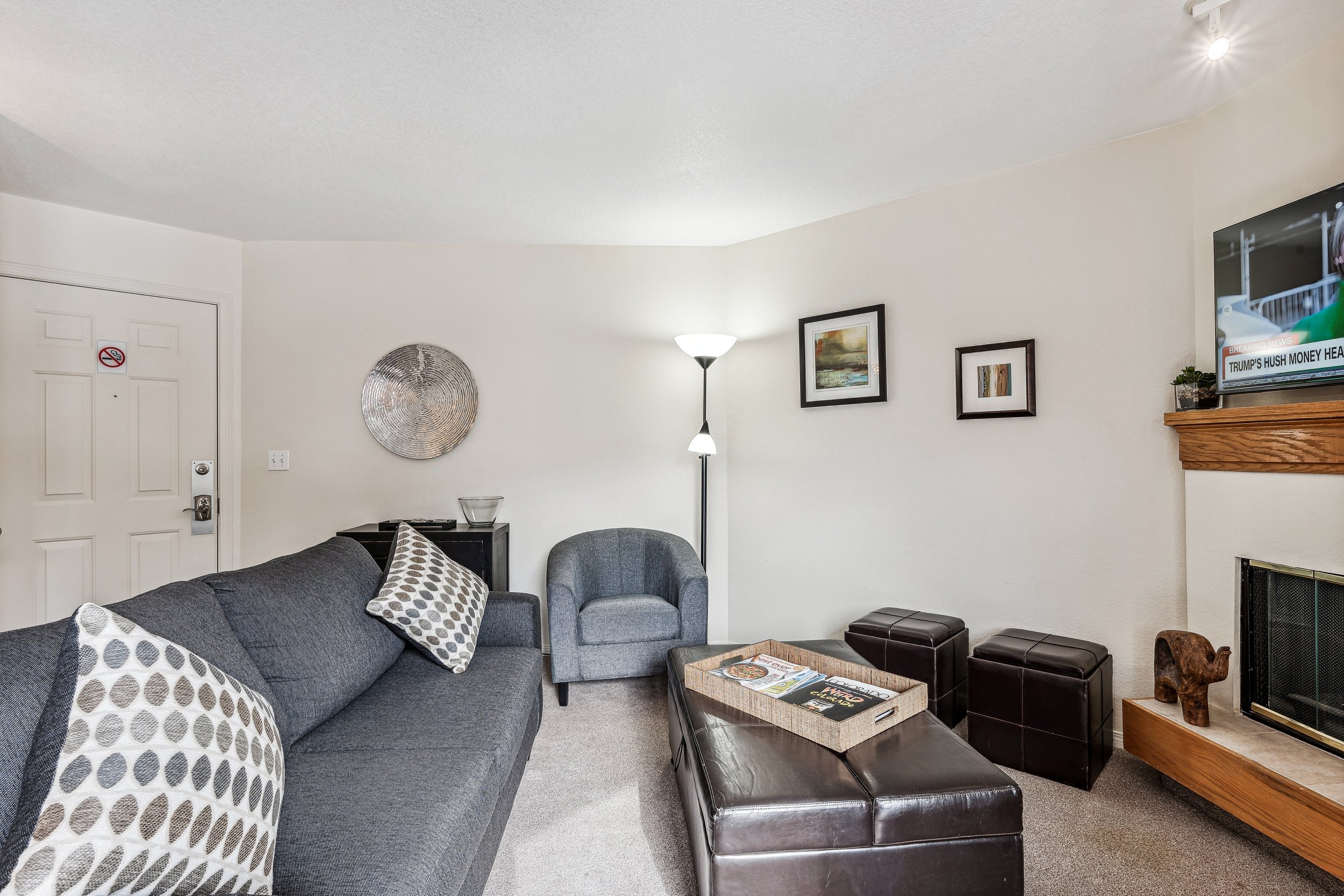 Unit 207 - A photograph of the living room. Large couch and additional chair featured.
