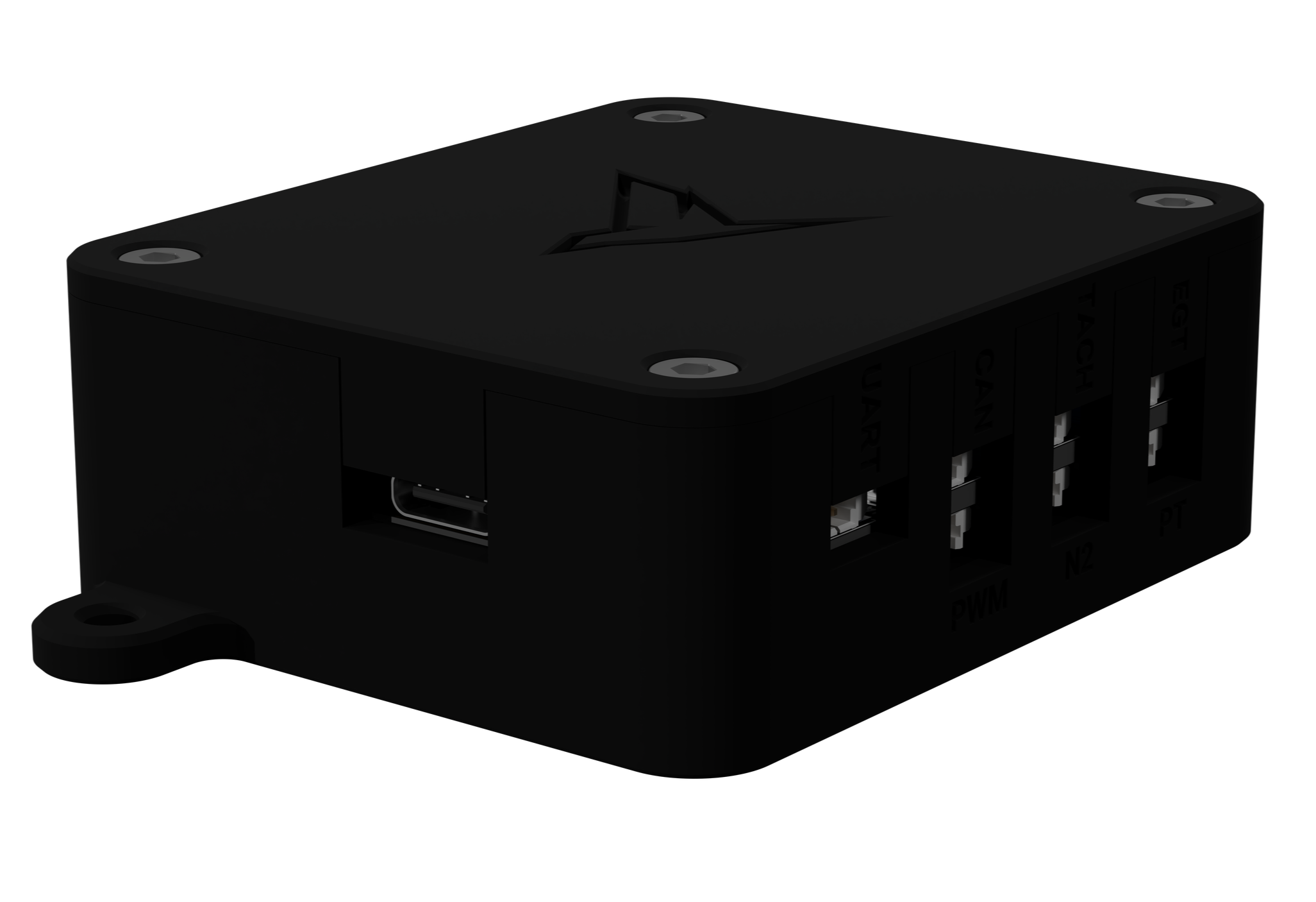 A circuit board labeled with 'Peregrine Aerospace Corporation,' containing various electronic components such as chips, capacitors, connectors, and headers, with multiple labels and connections.