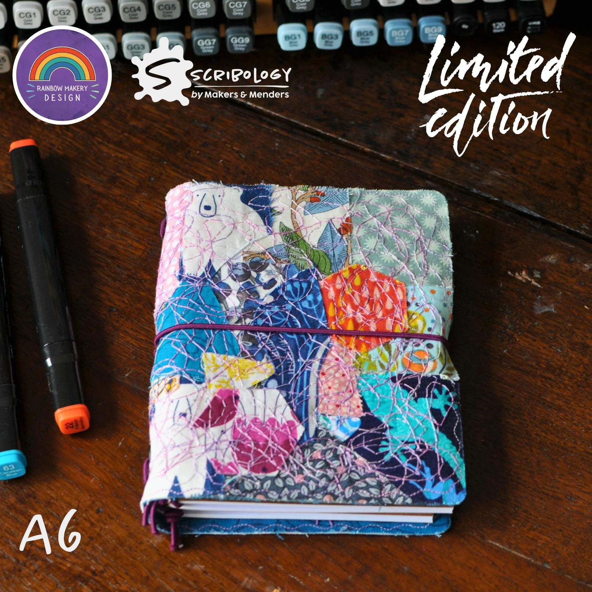 A6 patchwork scrappy fabric travellers notebook - refillable journal