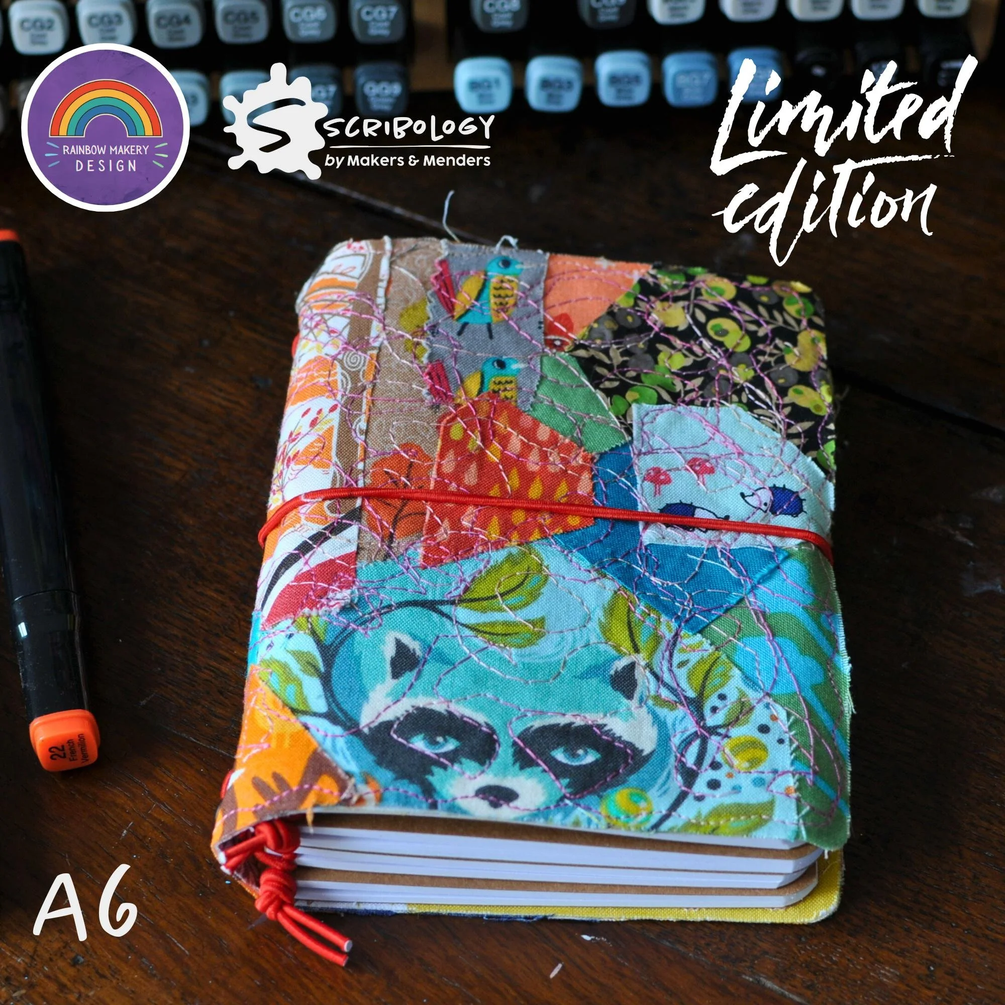 A6 scrappy raccoon fabric travellers notebook - refillable journal