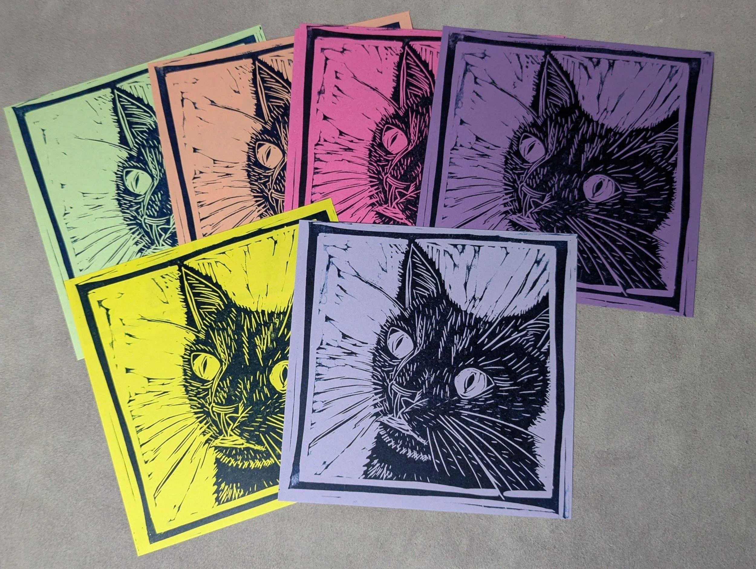Kiki black cat original lino print - 6 inch origami paper