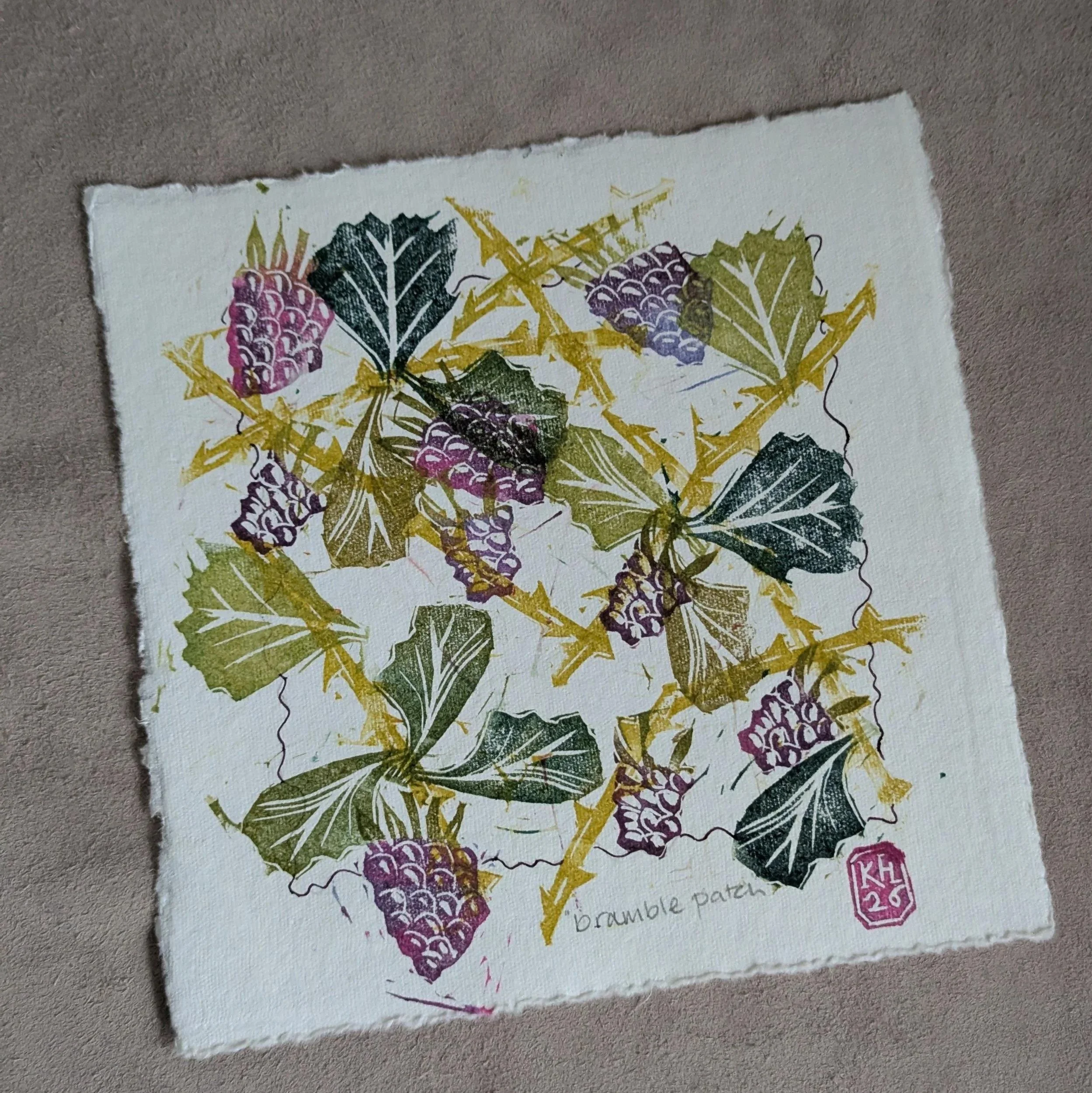 Bramble Patch - original lino print - mulitcolour monoprint