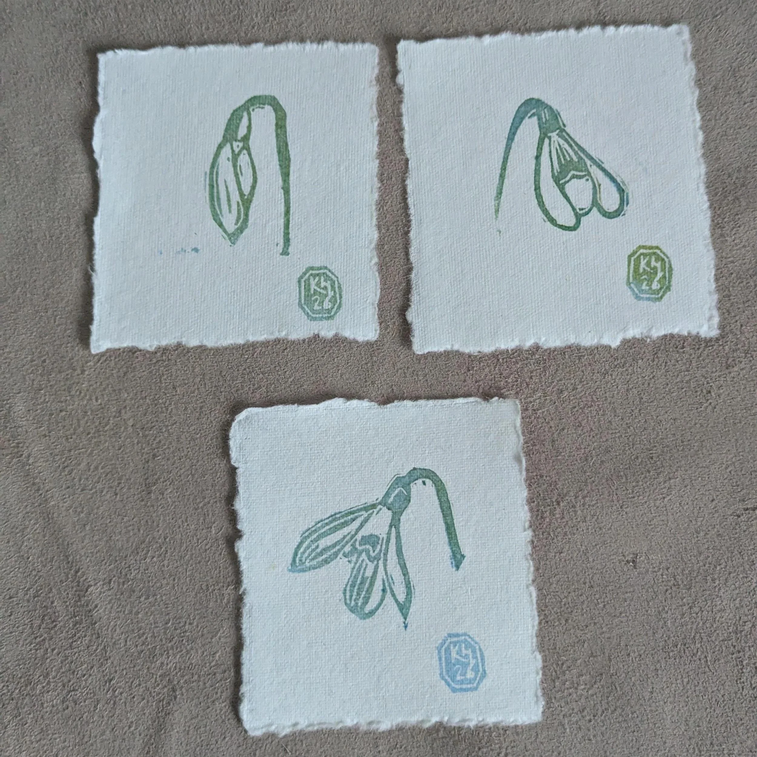 Snowdrop - original monoprint lino print miniprint