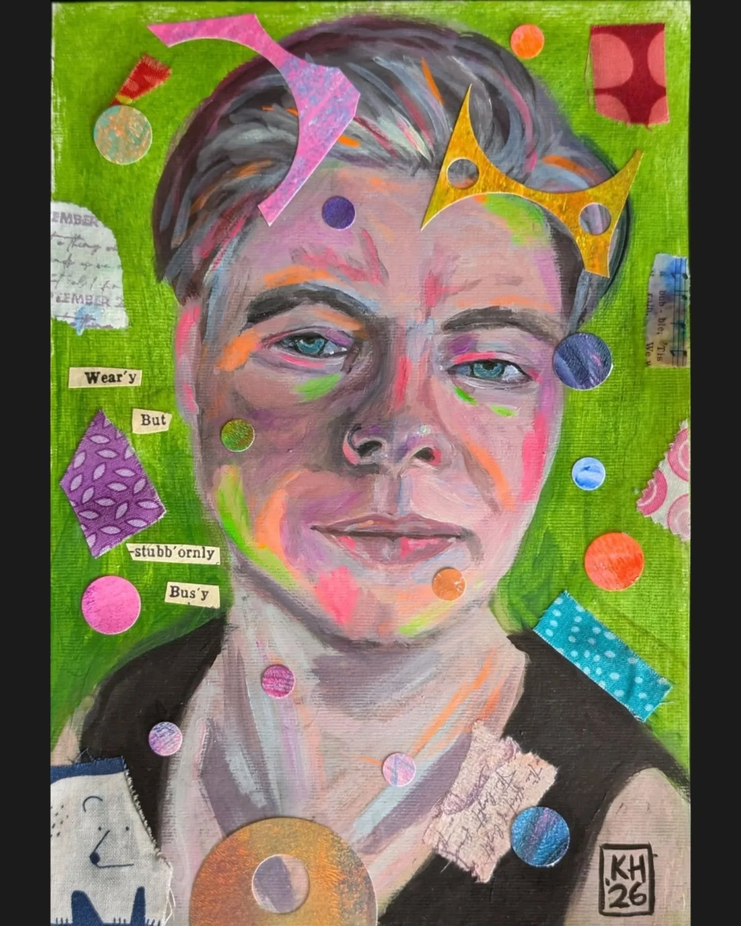 It's been a while since I attempted a self portrait and I'm not sure I've ever actually finished one before so not bad for 12 days into a new year!

This one breaks new ground. It's quick (3 hours), acrylic rather than oils, and with the inclusion of