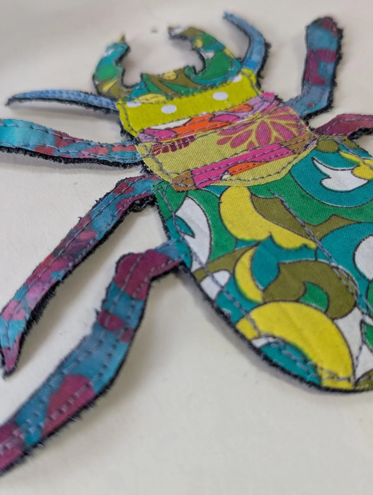 Stag Beetle One-off Patchwork Applique Denim Clothing | Bag Mending Patch | 6"