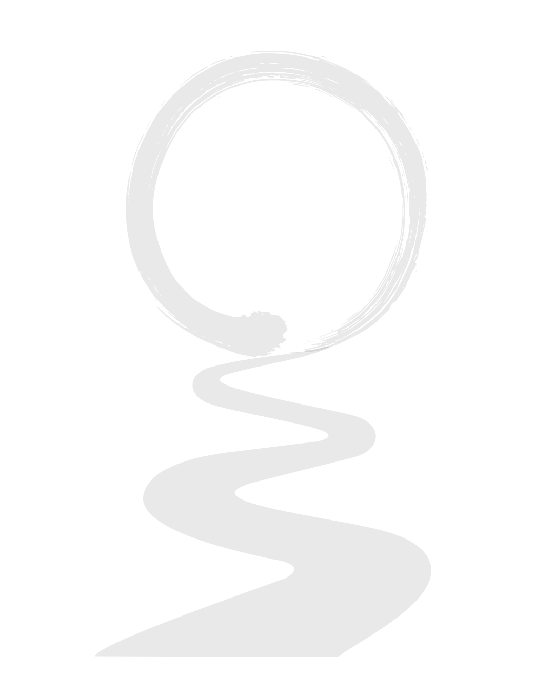Black ink brush stroke circle with a curved line extending downward, resembling the Zen enso symbol.