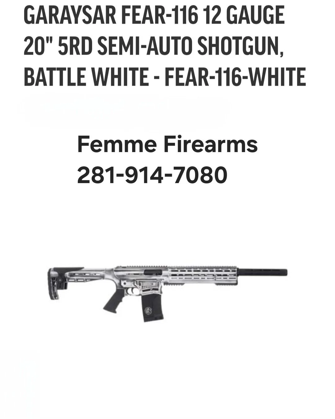 Garaysar FEAR-116 12 Gauge--Call For Price--