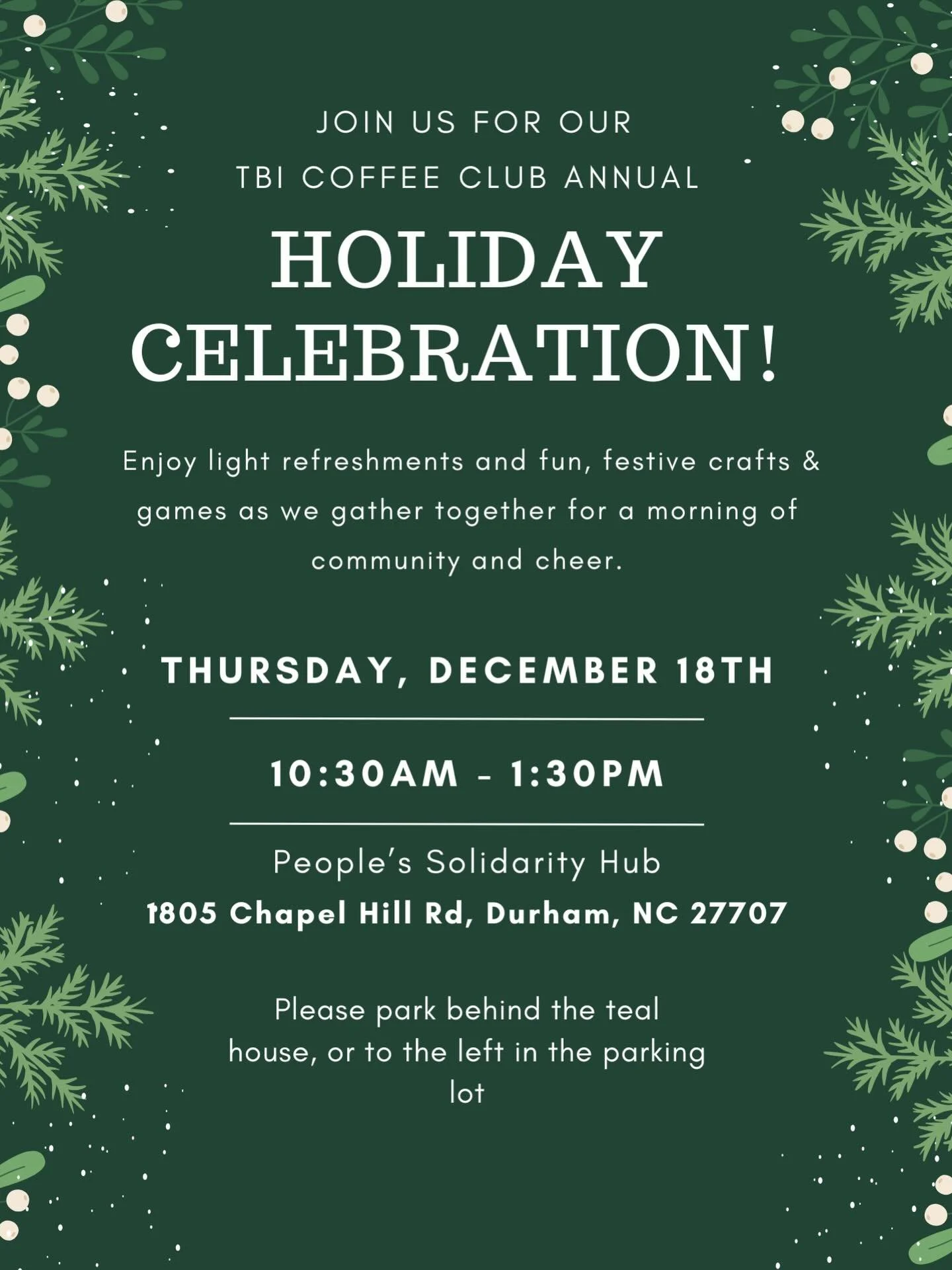 Please join us for some holiday fun and friendship!! 🌲🧑&zwj;🎄🎉