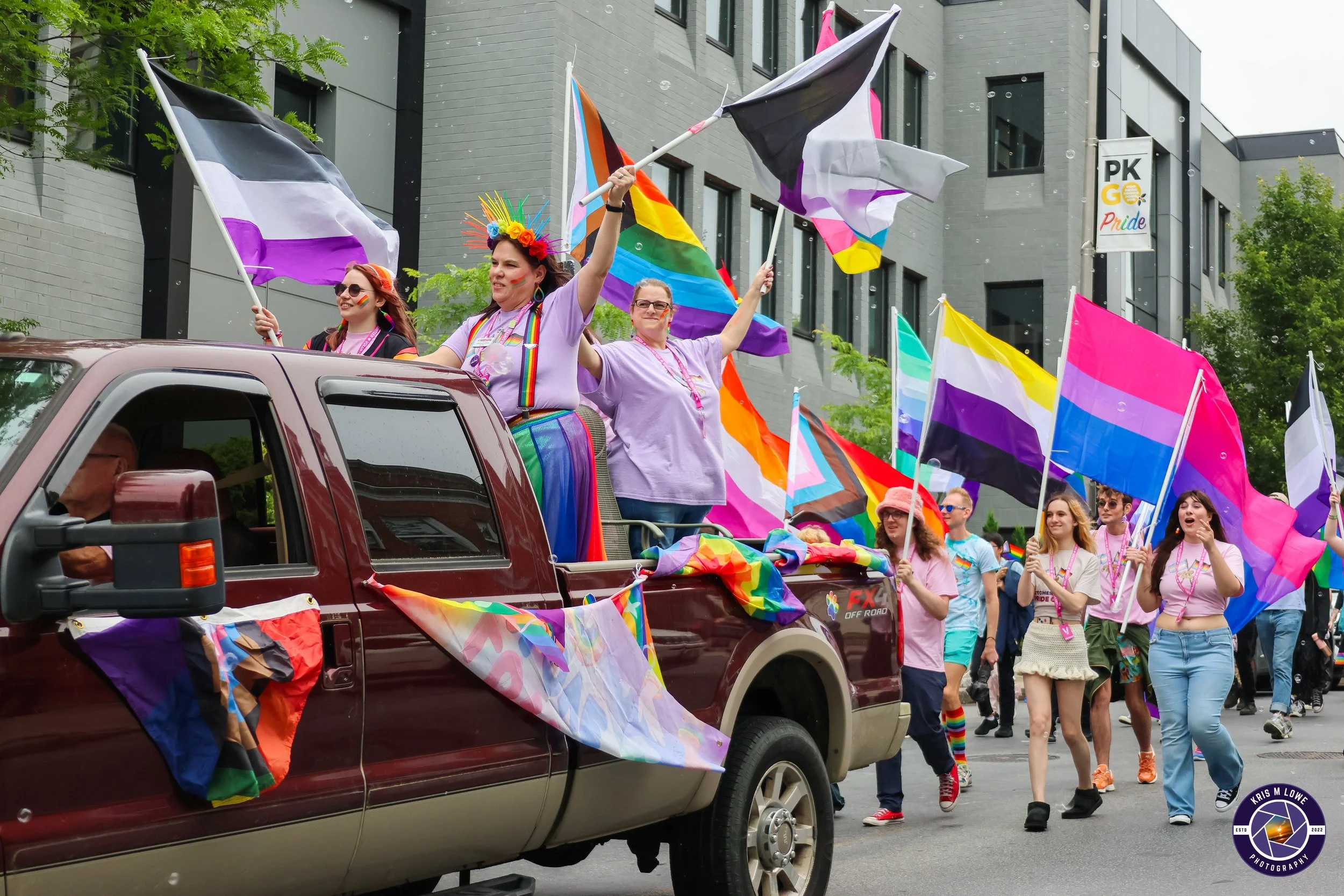 The Dutchess Pride truck, leading the 2025 Poughkeepsie Pride March & Festival