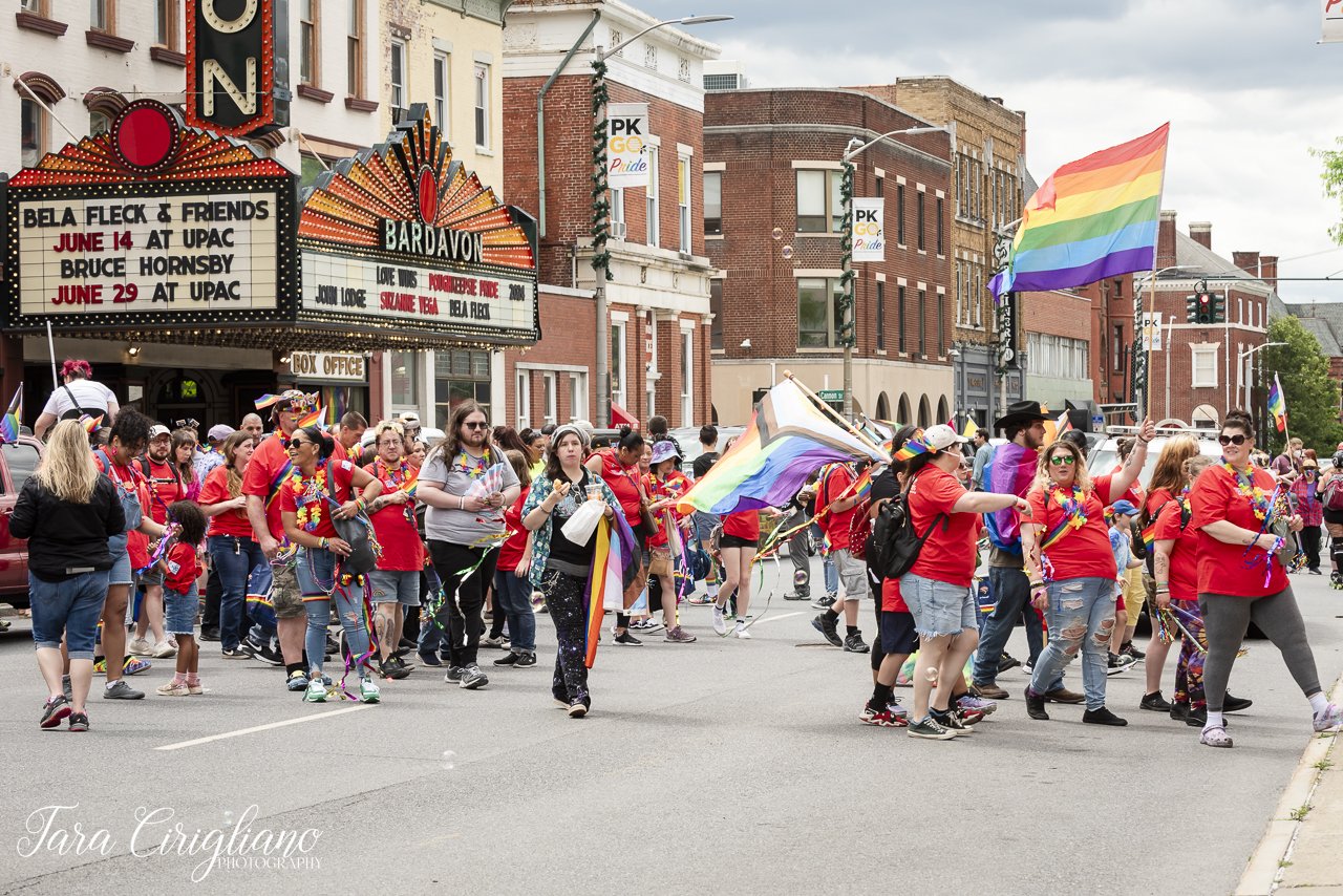 Hannaford employees and community members gathering to march in the 2024 Poughkeepsie Pride March.
