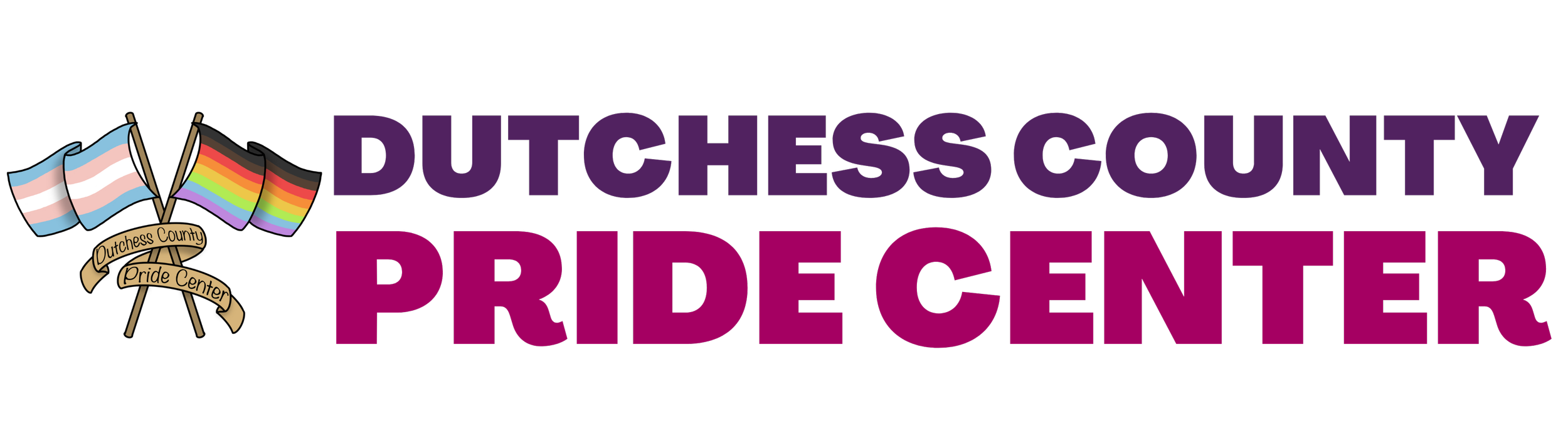 Dutchess County Pride Center's main word mark logo with our flags.