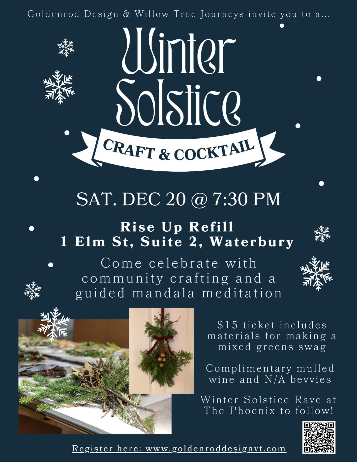 Join me and @willowtreejourneys for an evening of crafting, socializing, and reflecting at @riseuprefill on Sat. Dec 20th at 7:30 pm. Ticket includes everything for making a festive evergreen and dried flower swag, plus a guided group meditation. Fol