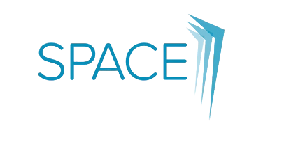 The logo of SpaceX, featuring the word 'SPACE' in blue with a stylized rocket tail extending from the letter 'X'.