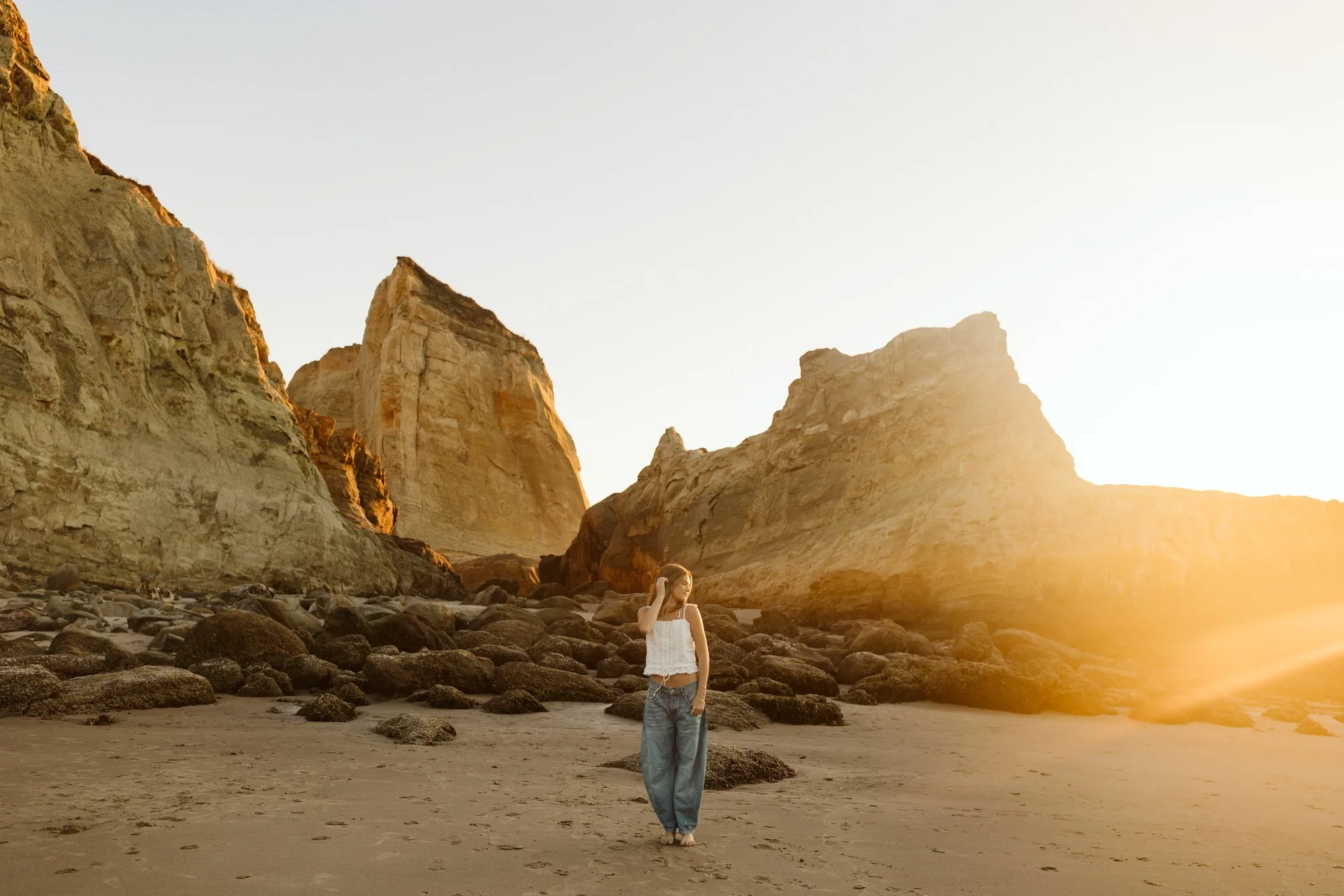 Senior session at golden hour in Pacific City Oregon with Shannon Weiss Photo