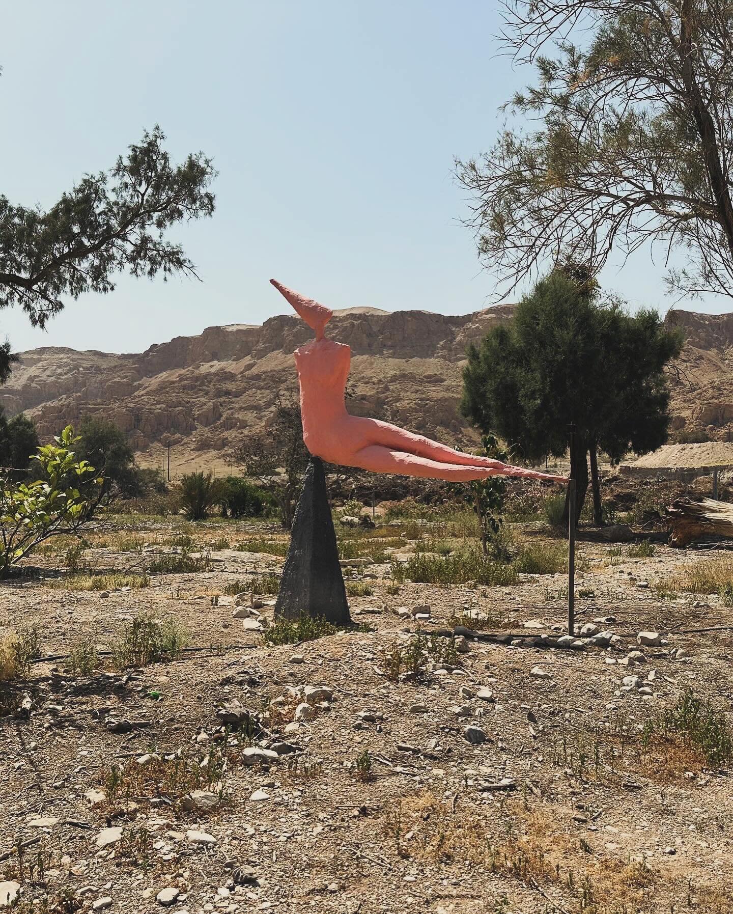 This is a sculpture garden created by Yoel Ziv, an artist who lives in a kibbutz Kalya by the Dead Sea.

Yoel works with metal. He doesn&rsquo;t sketch before he starts, he just starts.
Every dent, rivet, bend in the artwork - you can feel his very s