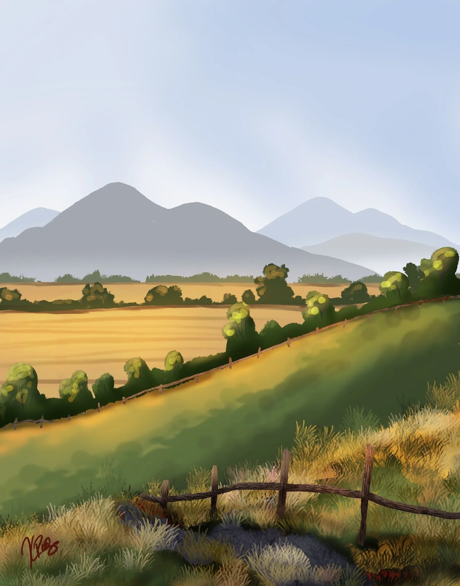 valley fence path mountains