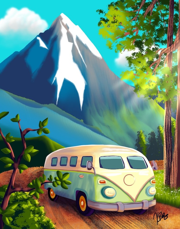 mountains road bus van