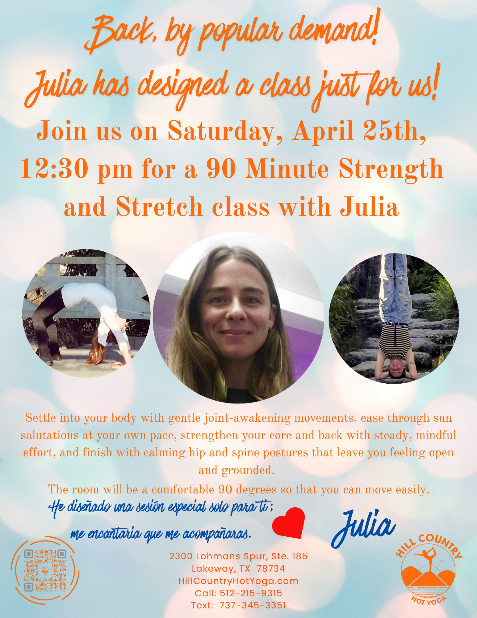 Back by popular demand!! Julia is teaching her Strength and Stretch class again. April 25@12:30