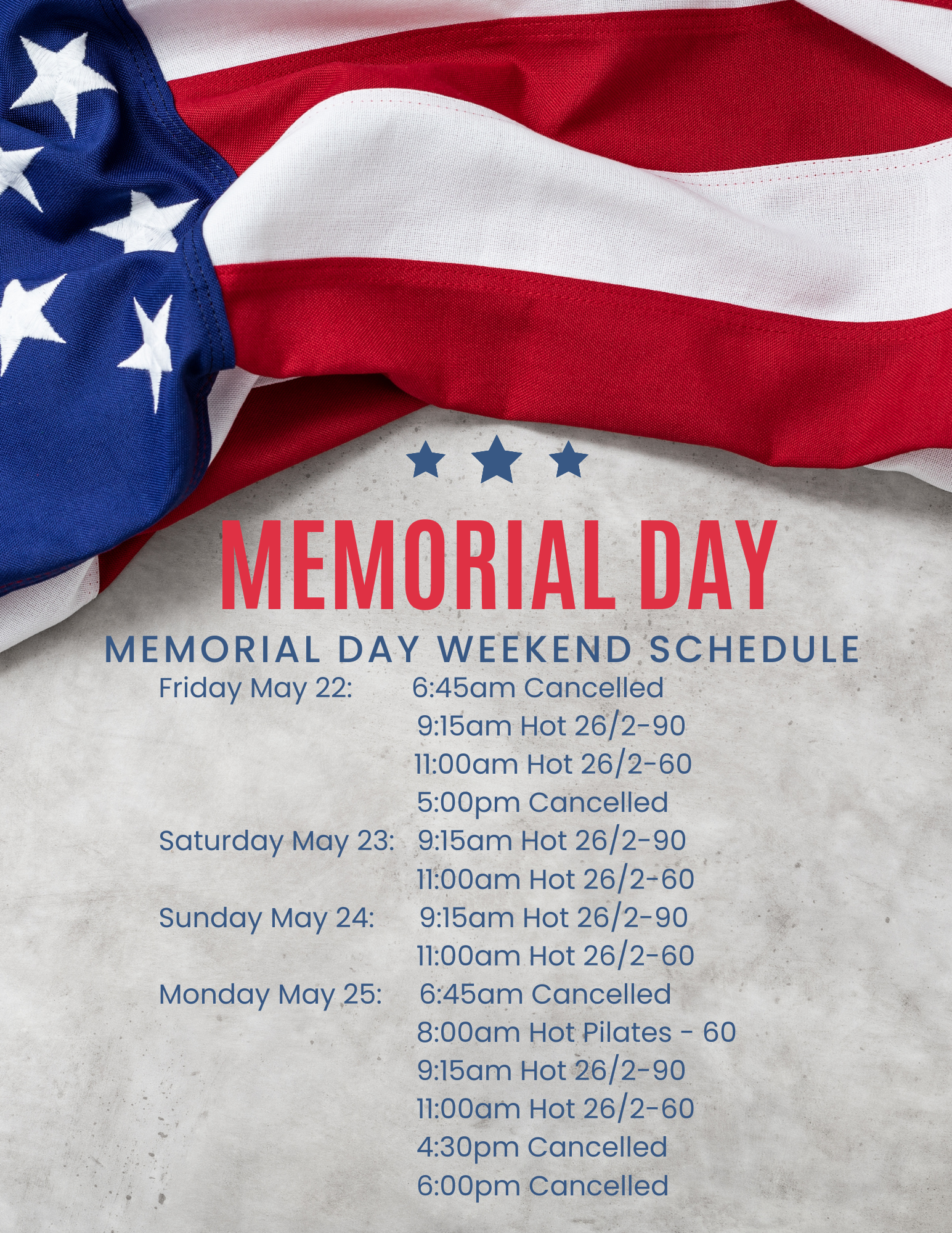 Memorial Day Schedule Update