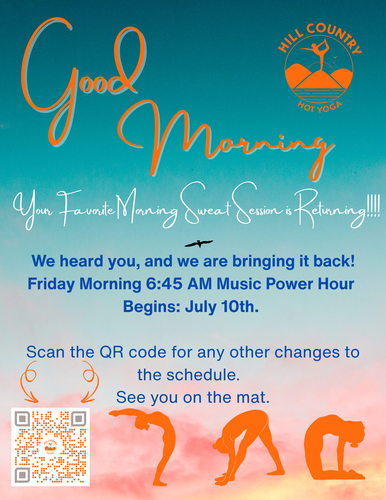Great Morning!  6:45am Hot 26/2-60 Music class is back on Fridays starting 7/10/26