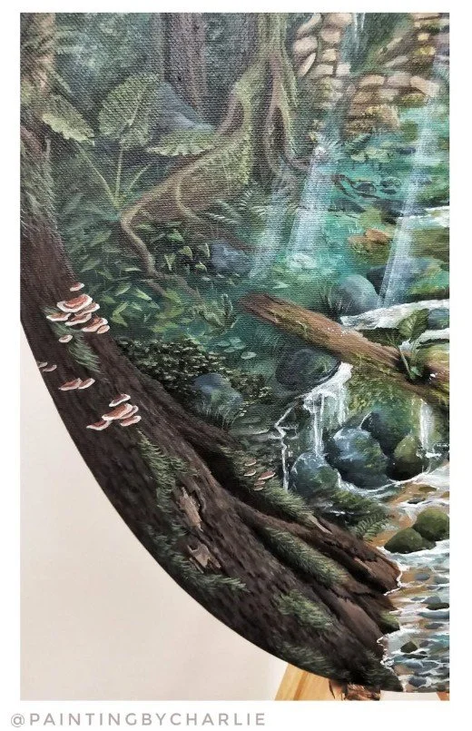 Close up - The base of trees are tickled by the gentle forest stream.