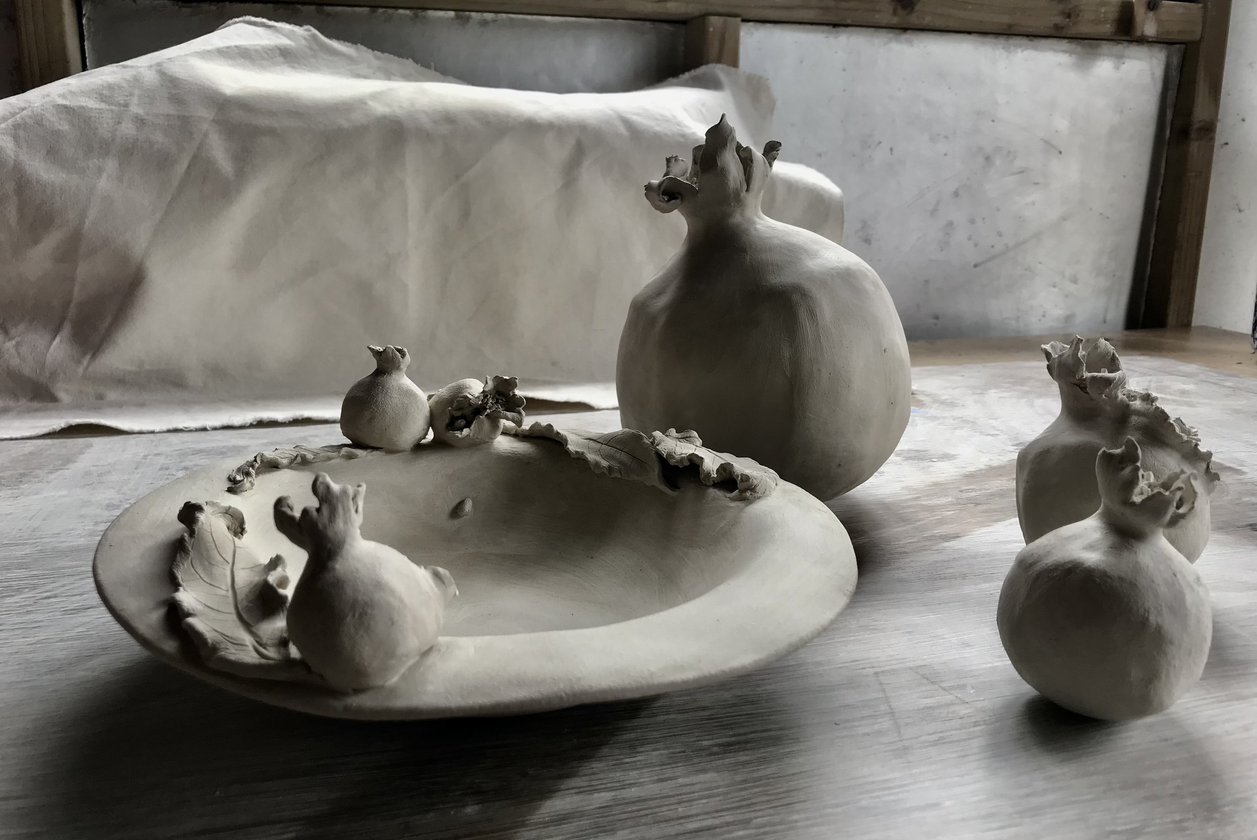 Natural State: greenware pomegranate collection (Cornish stoneware clay).