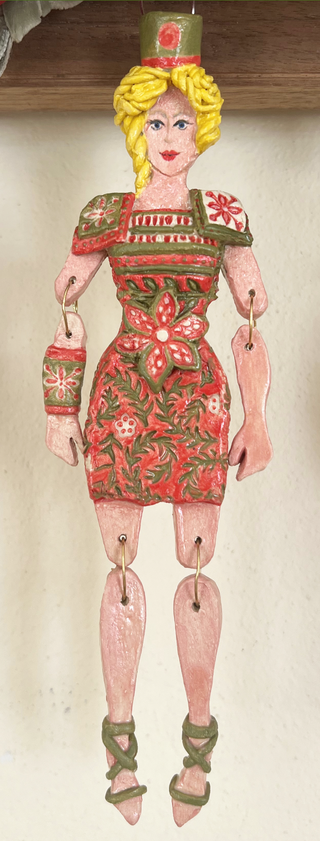 Miniature marionette of the goddess Proserpina.
Cornish stoneware ceramic, sculpted and decorated by hand. 19cm tall.