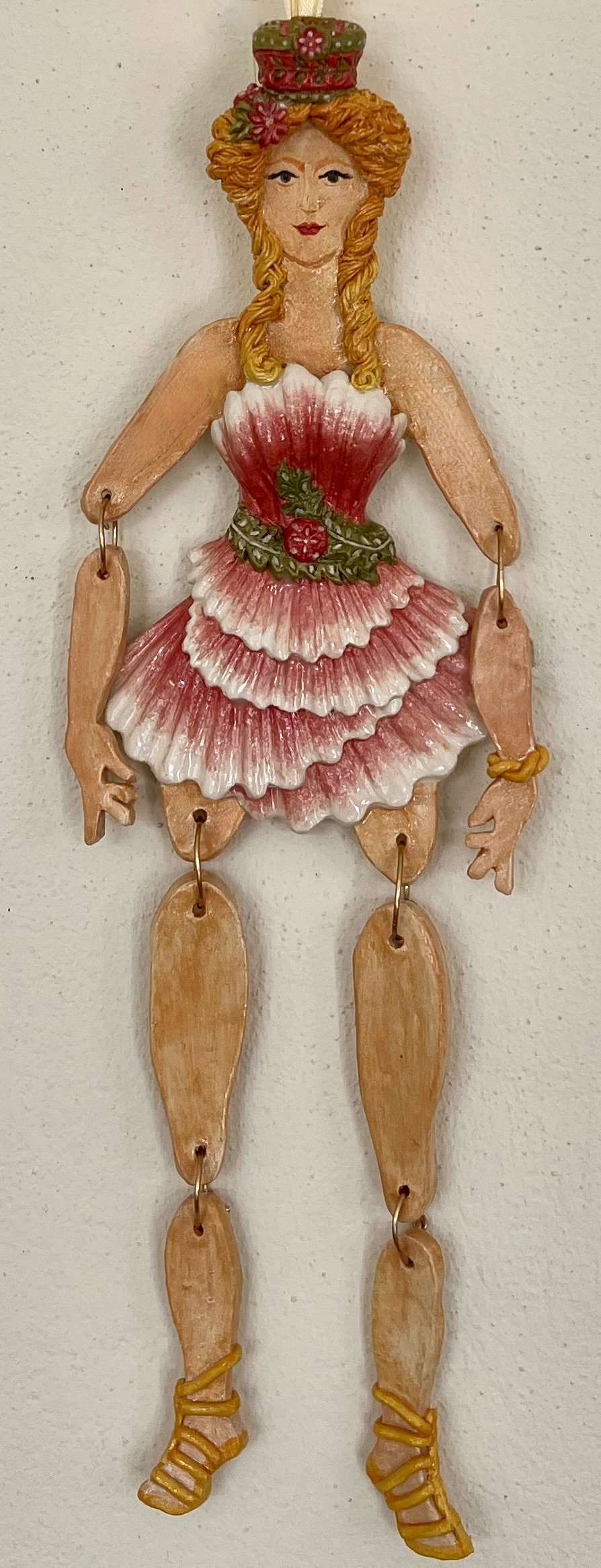 Ceramic marionette Proserpina.
Cornish stoneware ceramic, sculpted and decorated by hand. 40cm tall.