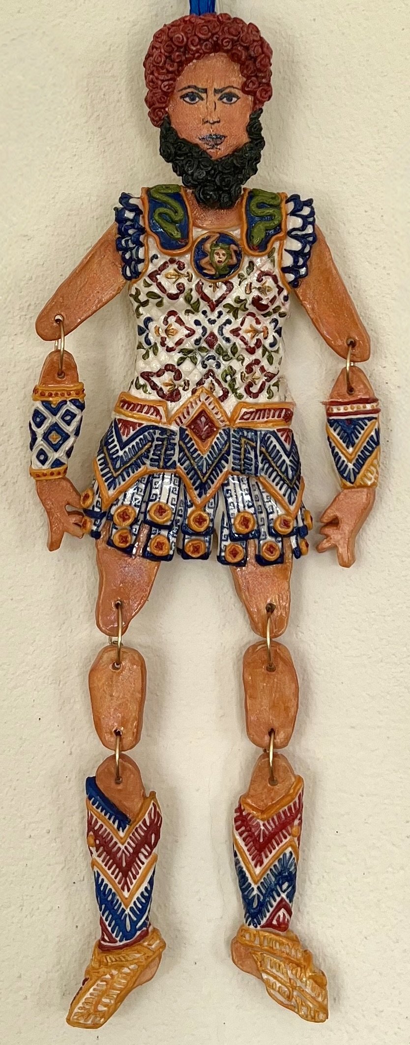 Marionette of Pluto, god of the Underworld.
Cornish stoneware ceramic, sculpted and decorated by hand. 40cm tall.