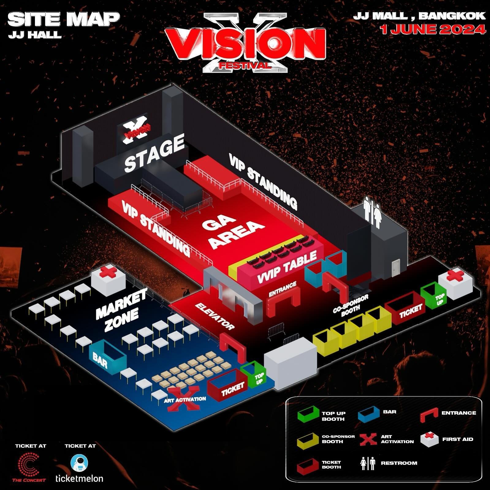 VISION X SITE MAP 🇹🇭🔥

Can&rsquo;t wait for the festival day 😮&zwj;💨

Get tickets now 👉🏼 visionxfestival.com

DATE - 1 JUNE 2024 📆

VENUE - JJ HALL, JJ MALL, BANGKOK 📍

#visionx #visionxfestival
