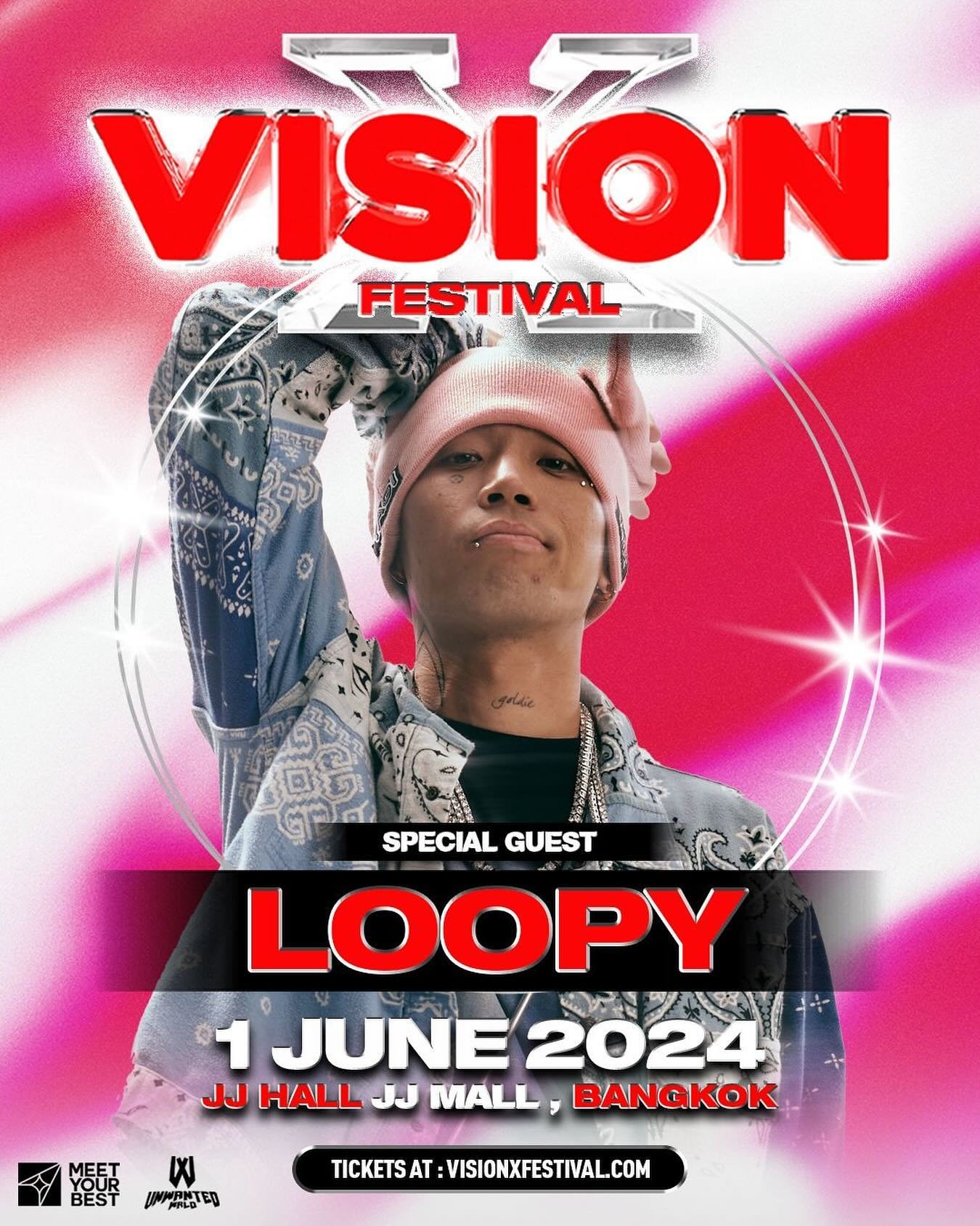 Welcome our next special guest &lsquo;Loopy&rsquo; from South Korea 🇰🇷🔥

ยินดีต้อนรับ Special Guest ขอบเราอีกคน &lsquo;Loopy&rsquo; จากเกาหลีใต้ 🇰🇷🔥

Get tickets now 👉🏼 visionxfestival.com

DATE - 1 JUNE 2024 📆

VENUE - JJ HALL, JJ MALL, BAN