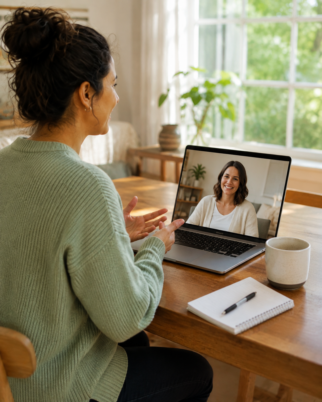 Client meeting with a therapist by telehealth for an intake appointment
