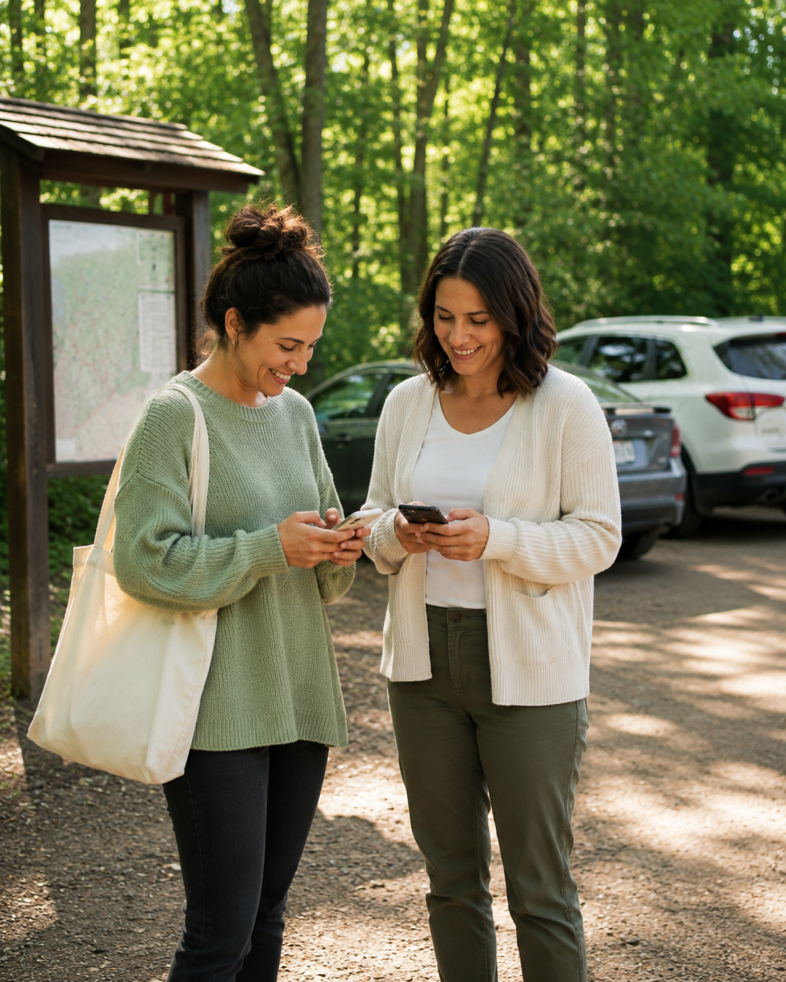 Therapist and client scheduling a follow-up appointment at the trailhead