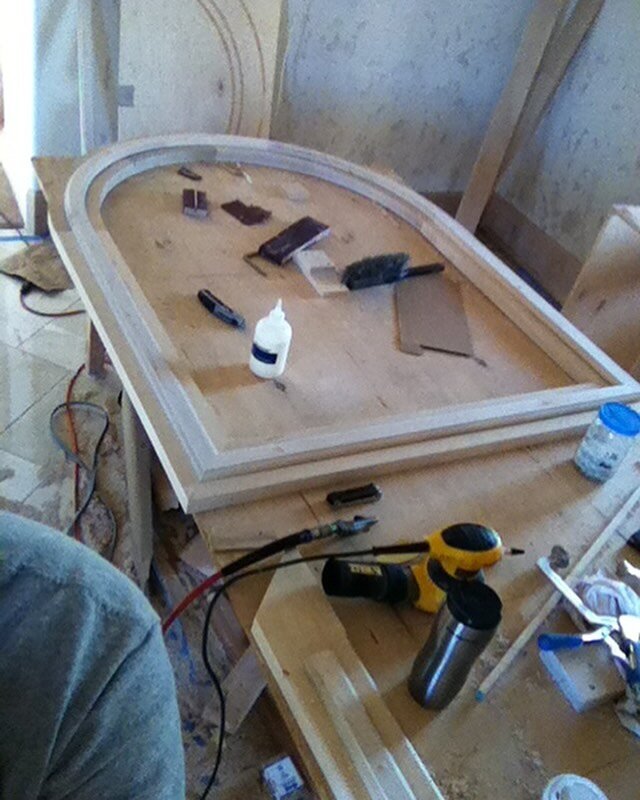 Working on the mirror frame that will hang above the built-in table. 

#woodwork #carpentry #finishcarpentry