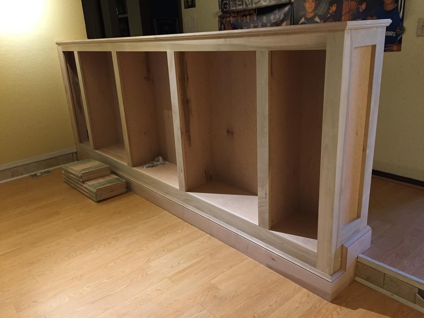 Slide to see the before&hellip;.
This beautiful custom bookcase sits where a very dated pony wall once stood.  The customer was an avid reader and needed more space for books.

If you have an idea or would like to create a little more space, give me 