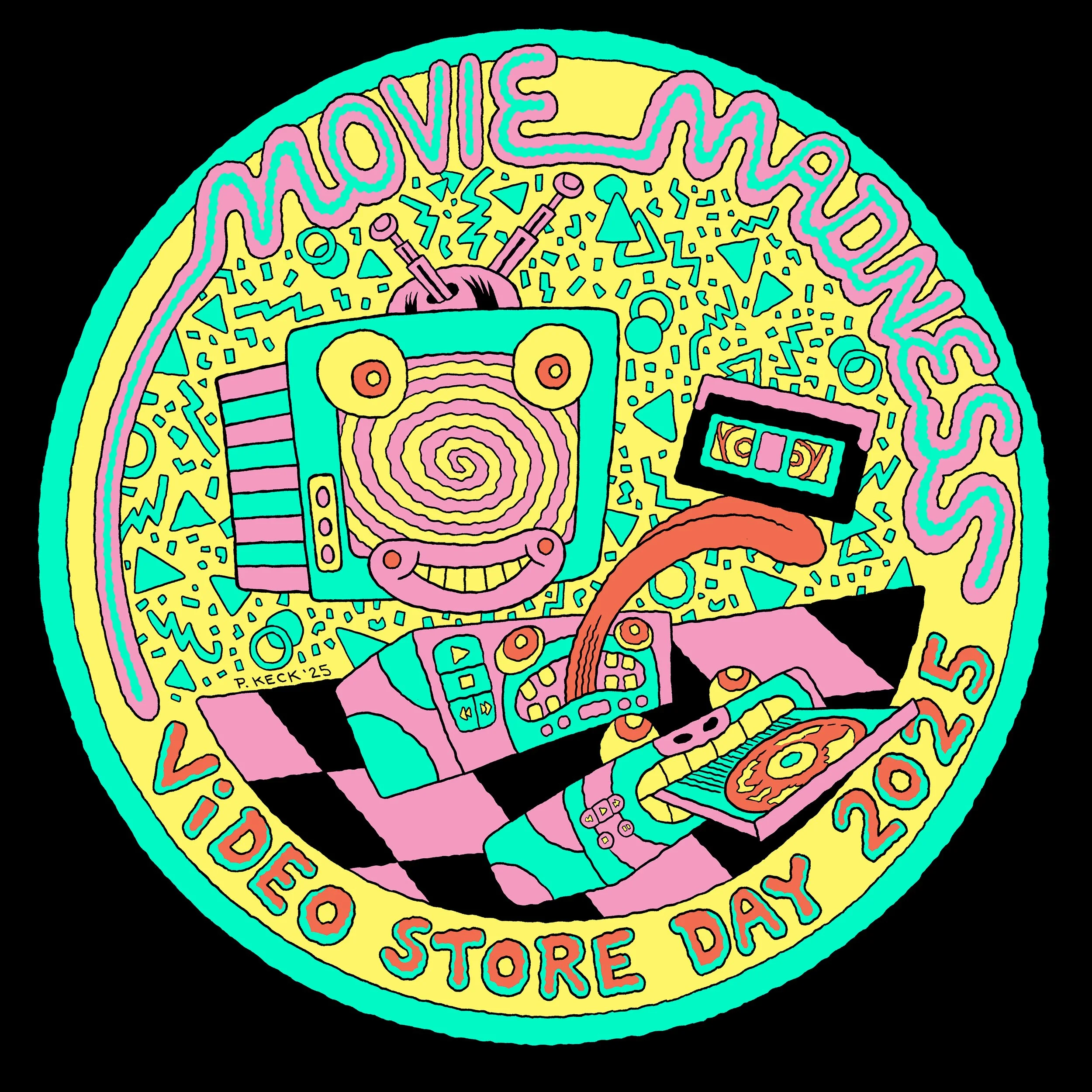 Illustration for a tote bag for Movie Madness, a Portland, Oregon video rental store, pen and ink, digital color