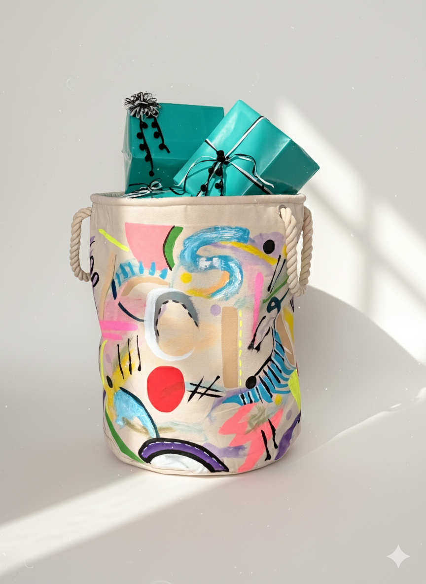 Hand Painted Canvas Trug basket- Vibrant 2