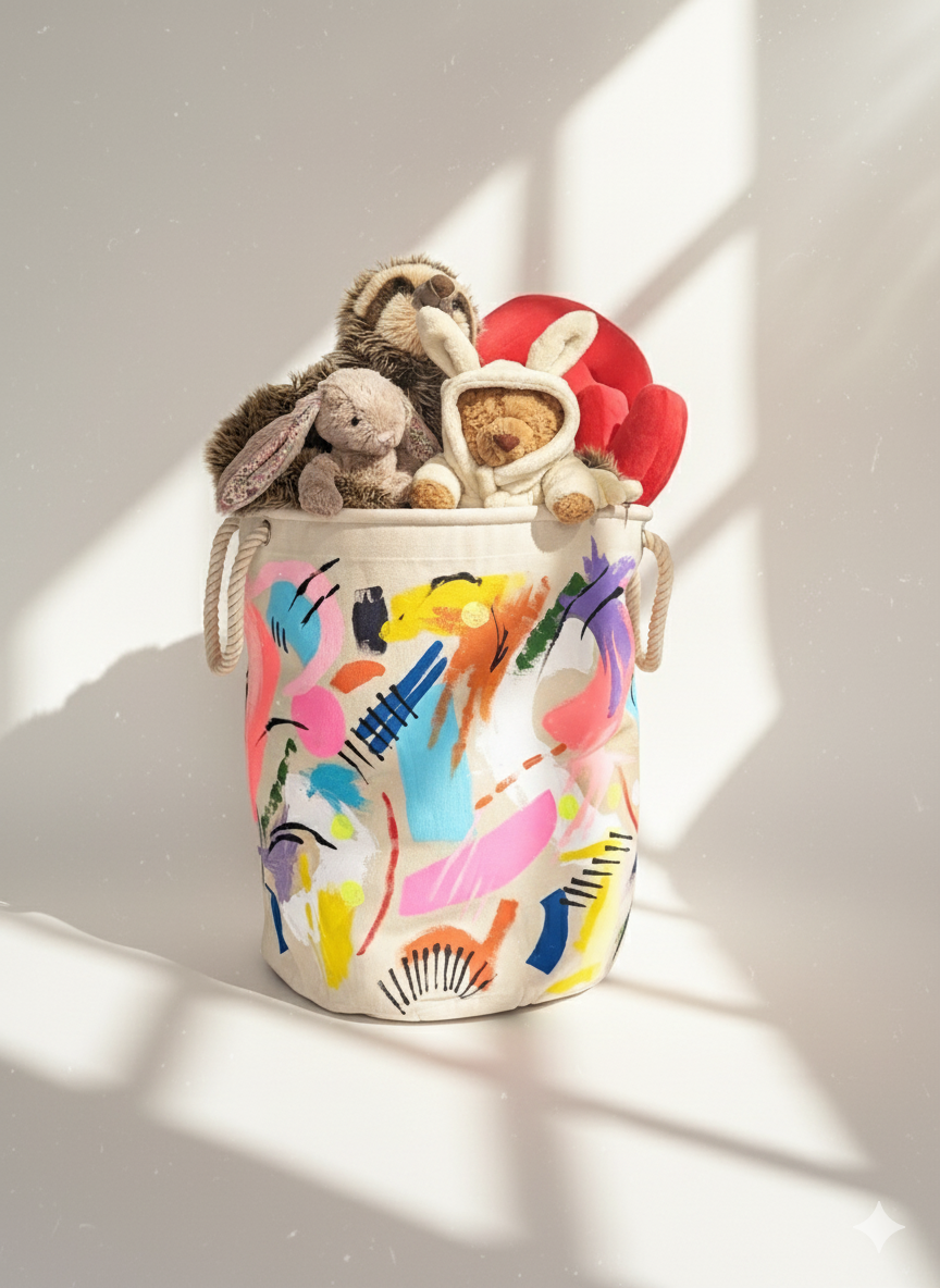 Hand Painted Canvas Trug basket- Vibrant 1