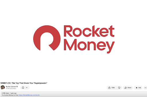 Rocket Money logo displayed during a sponsored segment in a Kurtis Conner YouTube video.