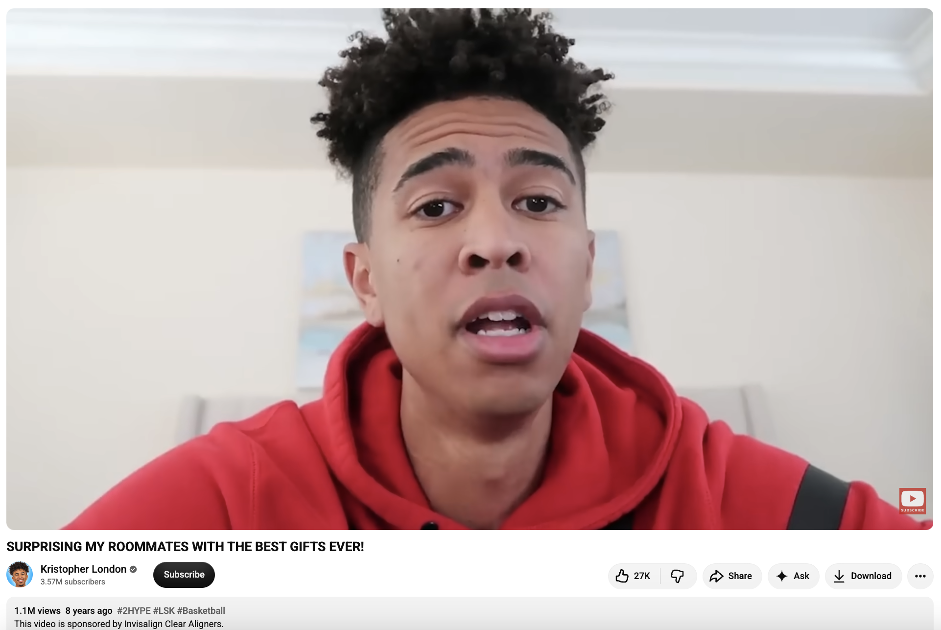 Kristopher London discussing Invisalign in a sponsored YouTube video