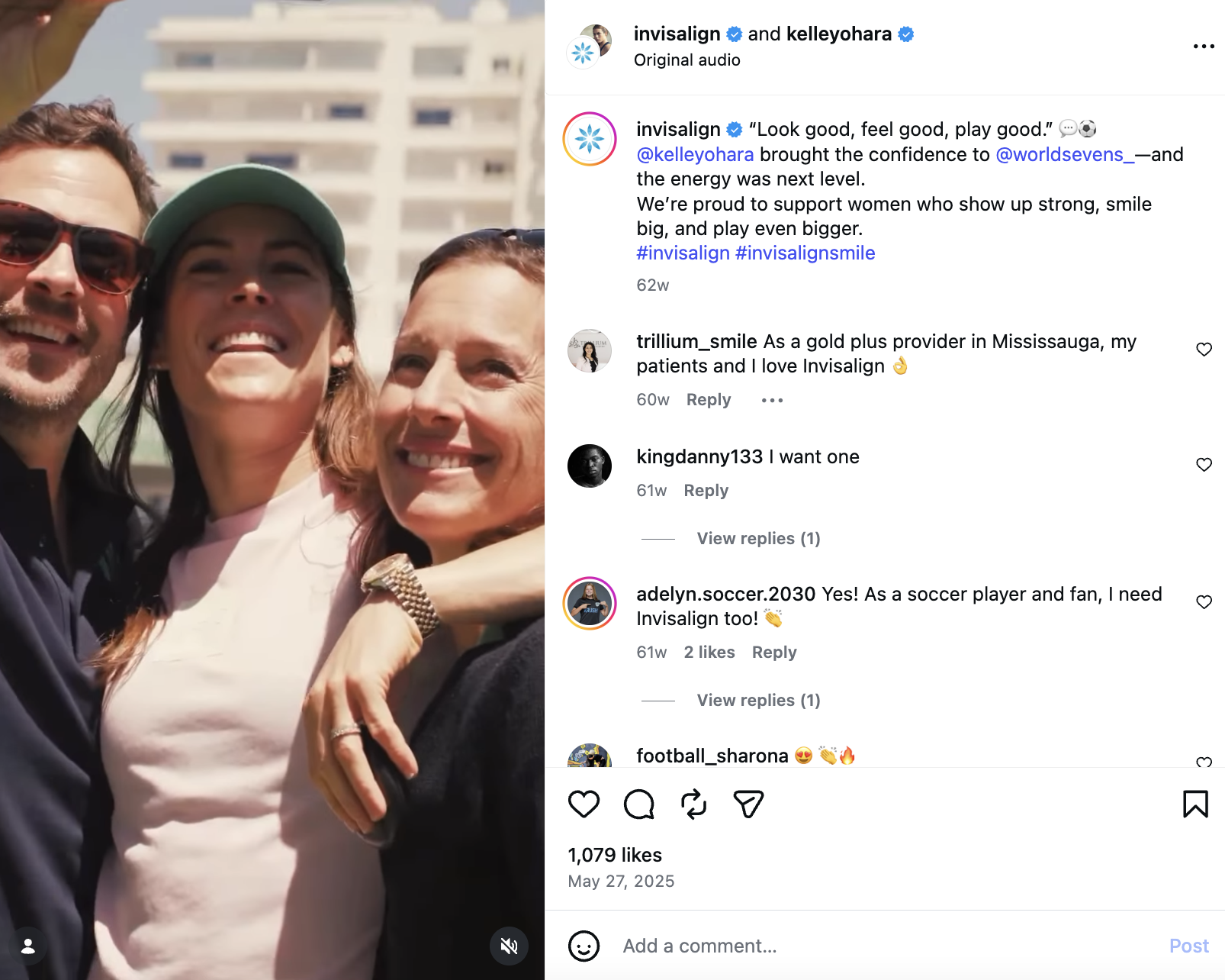 Kelley O’Hara featured in an Invisalign Instagram campaign promoting confidence and Invisalign aligners