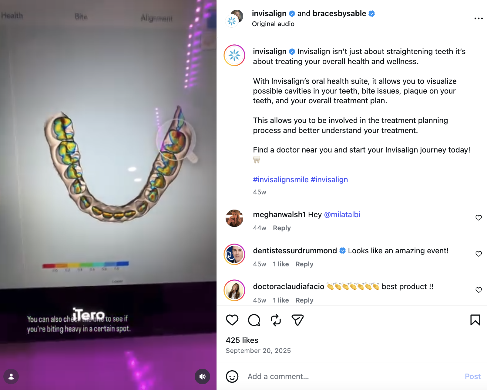 Orthodontic professional demonstrating Invisalign oral health technology in an Instagram video