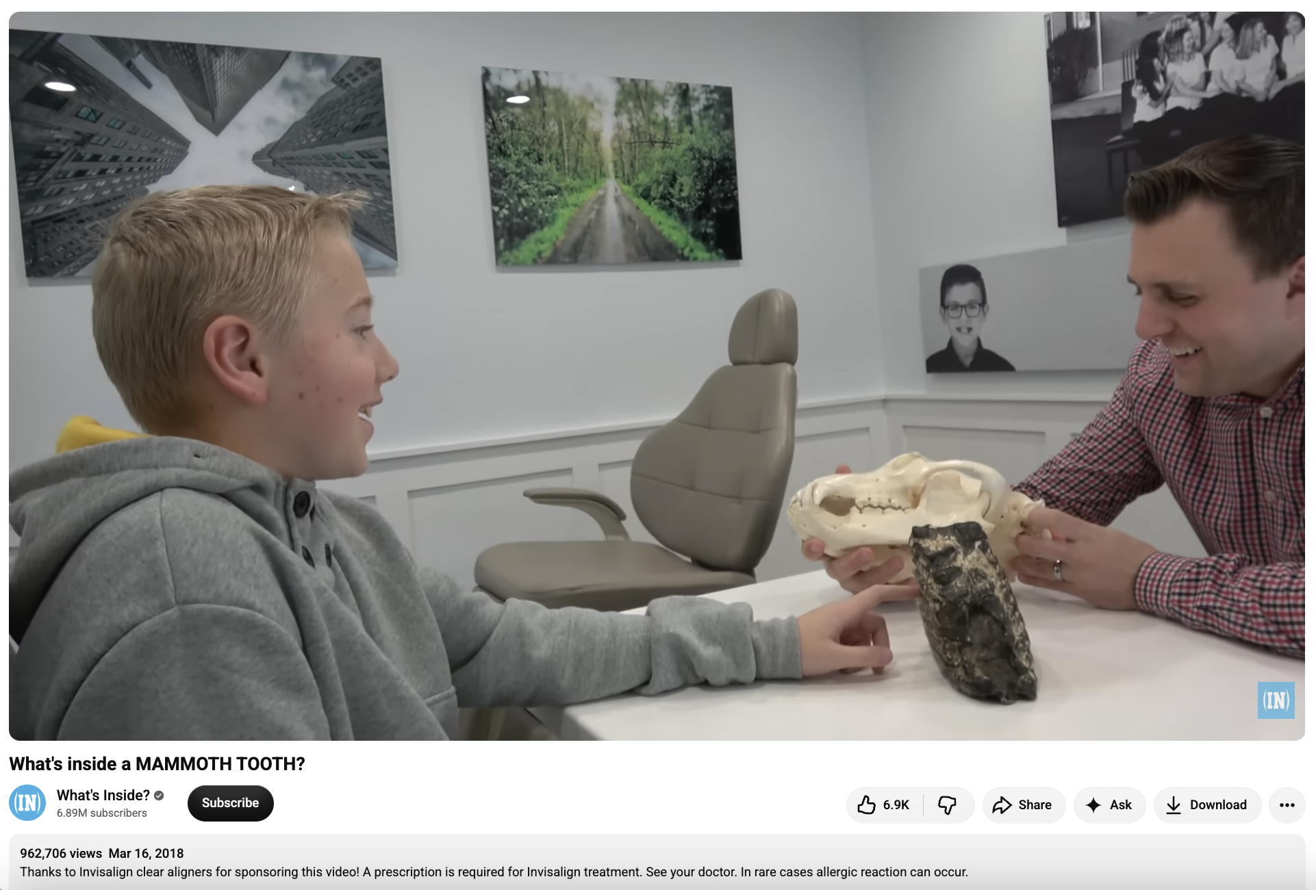 What’s Inside sponsored YouTube video featuring Invisalign treatment and required medical disclosures