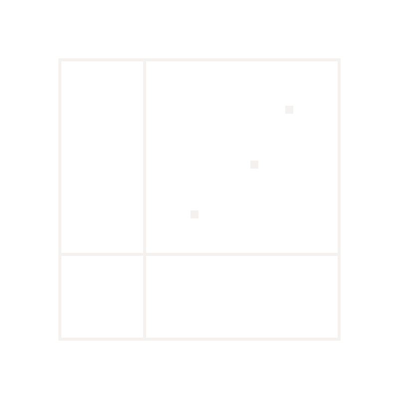 a vertical axis sitting in the left third, a horizontal axis in the lower two-thirds, three small square data points scattered across the coordinate field.
